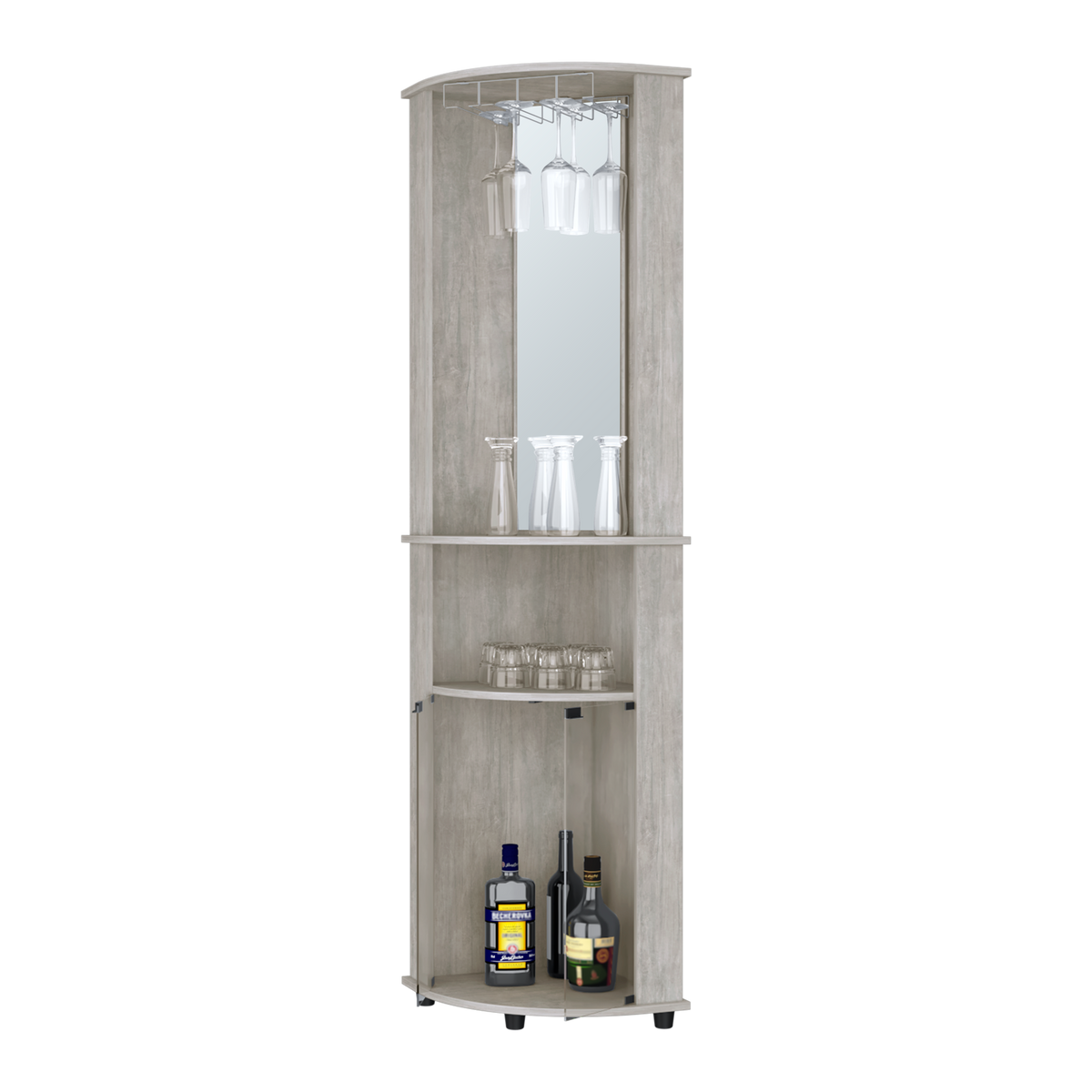 Oregon Corner Bar Cabinet, 3 Tier Shelf With Glass Rack Gray Particle Board Engineered Wood