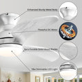 52 Inch Modern Ceiling Fan With 3 Color Dimmable Solid Wood Blades Remote Control Reversible Dc Motor For Bedroom Silver Metal & Wood