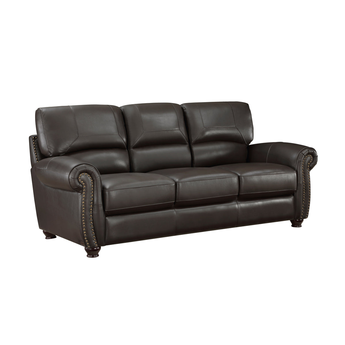 Traditional Living Room Furniture 2Pc Sofa Set Dark Brown Leather Sofa Loveseat Comfortable Plush Seating Rolled Arms Trim Classic Design Dark Brown Primary Living Space Classic,Traditional Rolled Arms Solid Wood 5 Seat