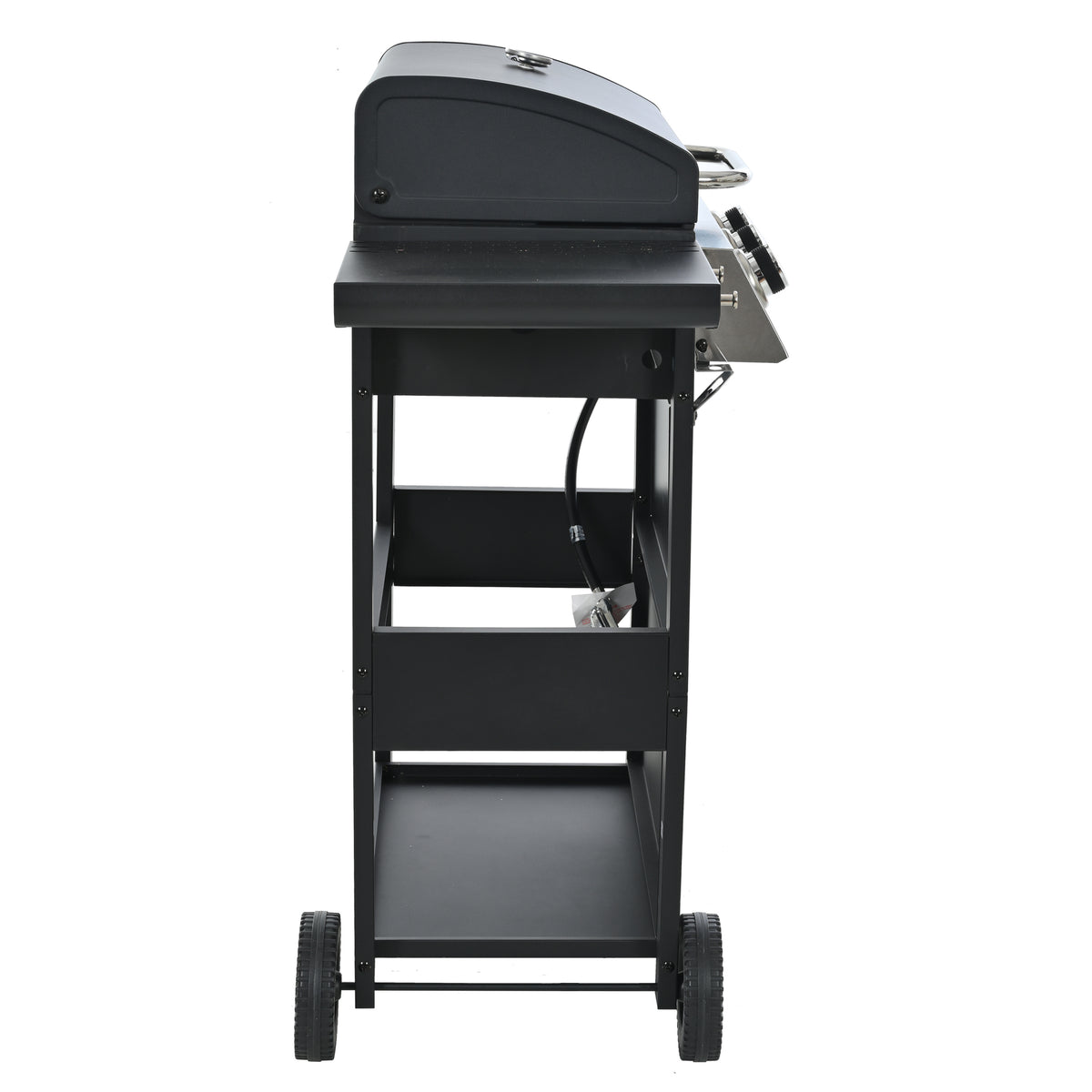 Propane Gas Grill 4 Burner Barbecue Grill, Stainless Steel 34,000 Btu Patio Garden Barbecue Grill With Two Shelves, Lid, Wheels And Bottle Opener Black Iron