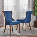 Upholstered Dining Chair, Wood Accent Chair, Dark Navy Set Of 2 Wood Dark Navy Dining Chairs Rubberwood Solid Back Set Of 2 Polyester Fabric