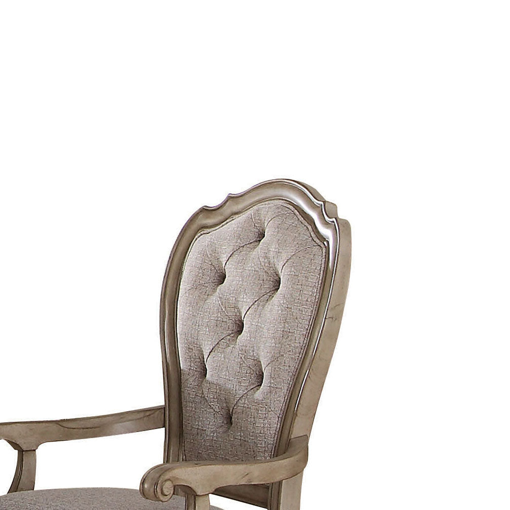 Beige And Antique Taupe Arm Chair With Button Tufted Set Of 2 Solid Beige Dining Room Arm Chair Tufted Back Set Of 2 Wood Fabric