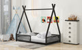 Metal Twin Size House Platform Bed With Triangle Structure And Guardrail, Black Box Spring Not Required Twin Black Metal Metal
