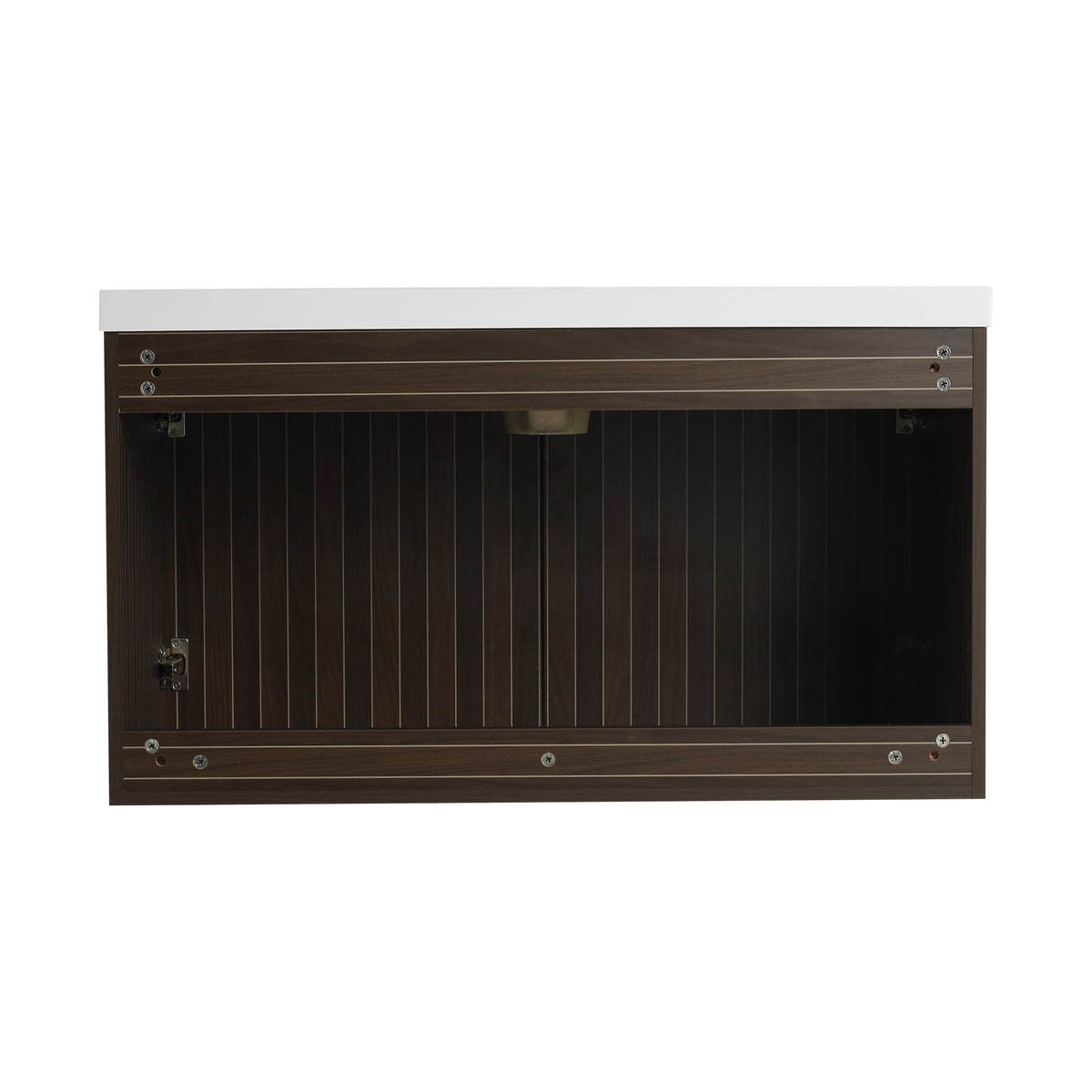 36 Inch Bathroom Cabinet With Resin Sink,Soft Close Doors,Float Mounting Design Silver Brown Stripe Bathroom Modern Plywood Plywood