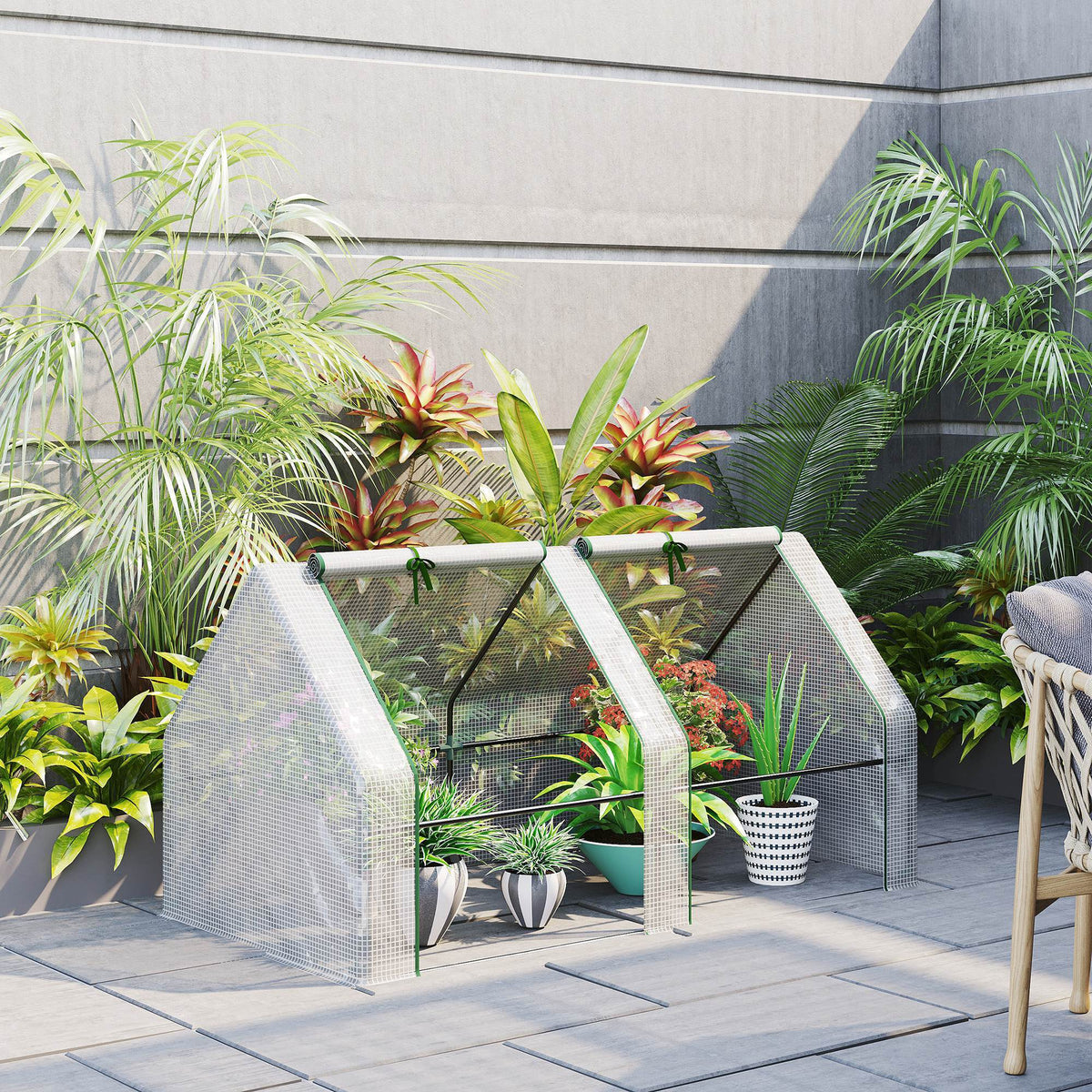 Outsunny 6' X 3' X 3' Portable Mini Greenhouse Outdoor Garden With Large Zipper Doors And Water Uv Pe Cover, White White Plastic