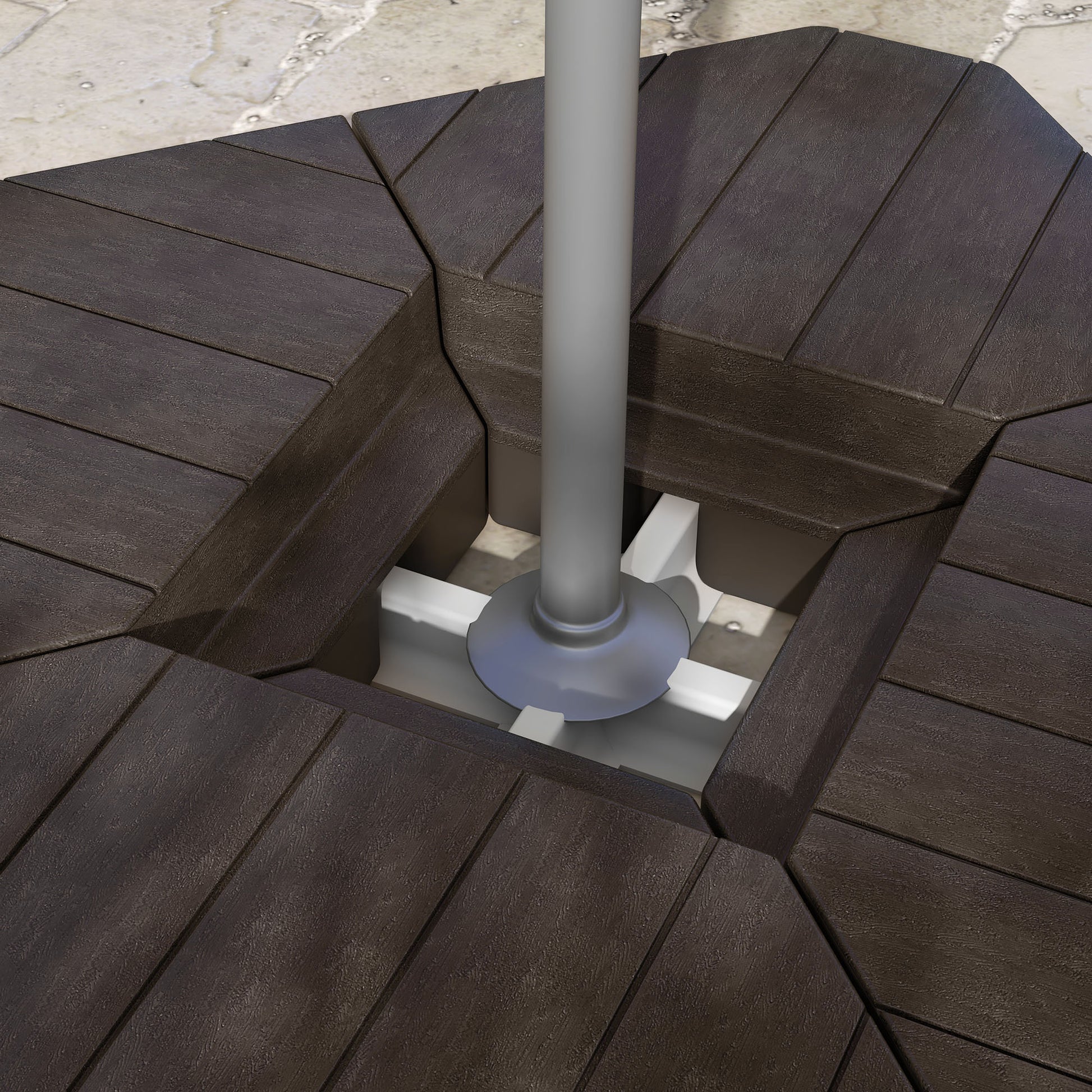 Outsunny 4 Piece Patio Cantilever Umbrella Base Weight Set, Outdoor Offset Umbrella Weights For Umbrella Stand, 132 Lb. Capacity Water Or 176 Lb. Capacity Sand, Brown Brown Hdpe