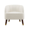 Upholstered Barrel Accent Chair With Wooden Legs White Rubberwood Boucle