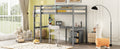 Twin Loft Wood Bed With Under Bed, Built In Desk, A Storage Cabinet Of 2 Drawers, Guardrails, Ladder,Grey Twin Grey Pine