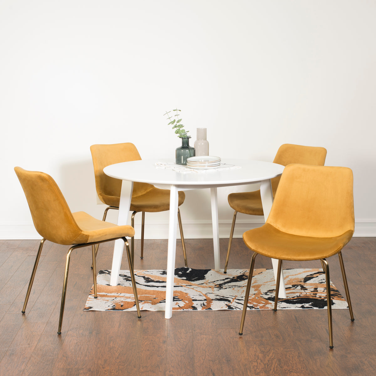 Aufurr Contemporary 5 Piece Dining Set, White Round Dining Table With 4 Chairs Wood White Seats 4 White Wood Fixed Table Rubberwood Round 4 Leg Round Dining Table With Chair Mdf