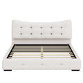 Modern Pu Upholstered Queen Bed With Ergonomic Wingback Headboard, No Box Spring Needed, Cream Box Spring Not Required Queen Cream Composite Bedroom Contemporary Bed Frame Pu,Upholstered