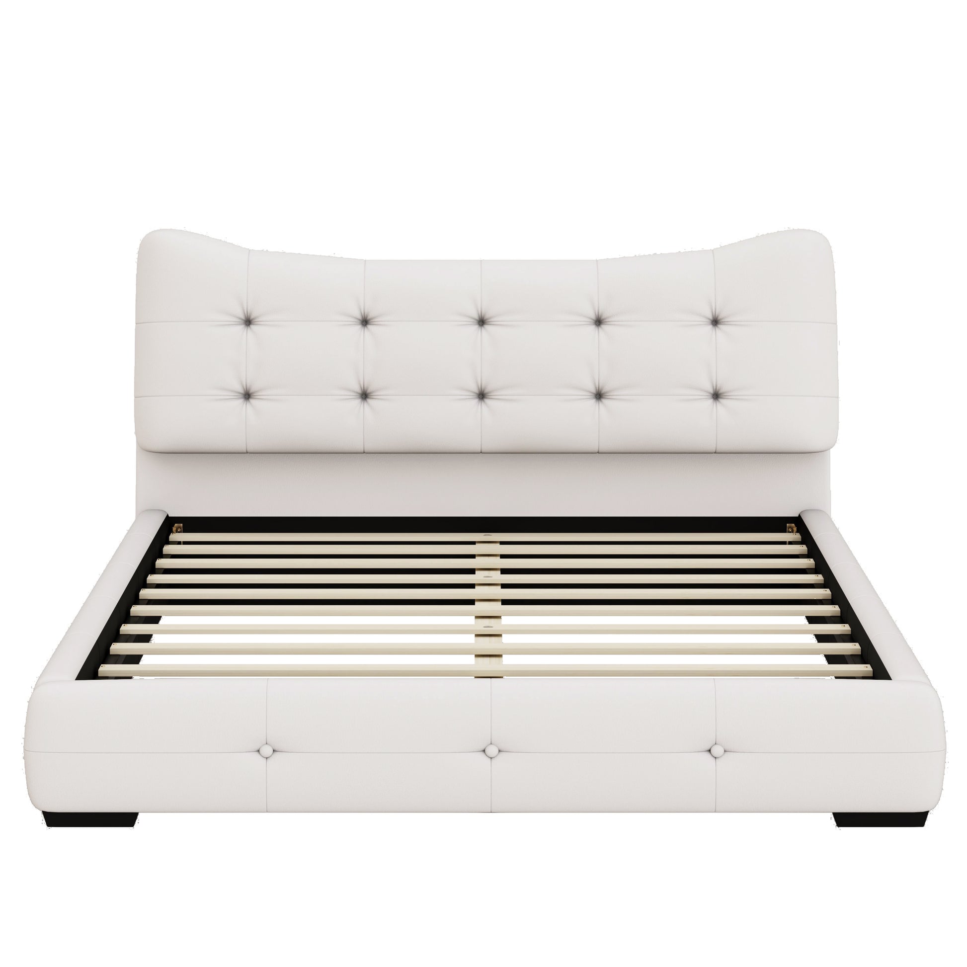 Modern Pu Upholstered Queen Bed With Ergonomic Wingback Headboard, No Box Spring Needed, Cream Box Spring Not Required Queen Cream Composite Bedroom Contemporary Bed Frame Pu,Upholstered