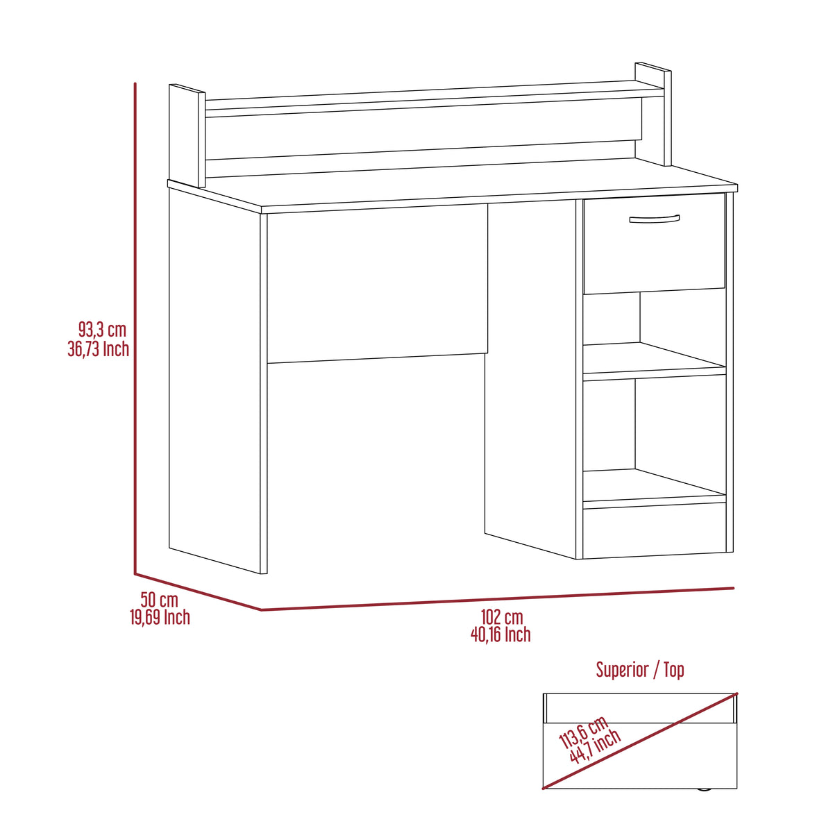Manaos Writing Computer Deskmultiple Shelves, One Drawer Grey Computer Desk Office Modern Freestanding Rectangular Open Storage Desk Rectangular Particle Board Engineered Wood