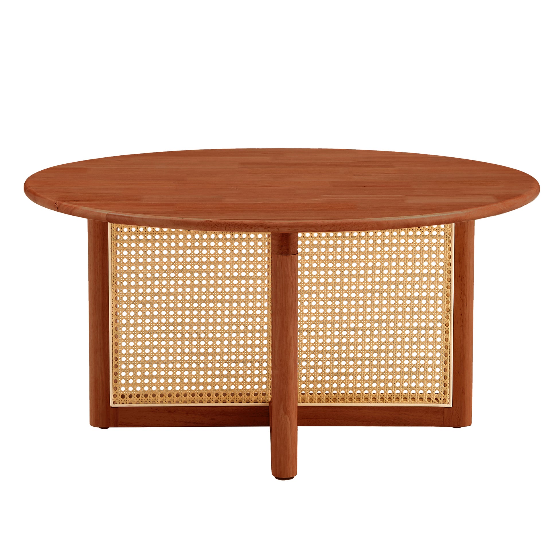 A Natural And Elegant Deep Red Wooden Coffee Table With Artificial Rattan Decorations, Perfect For A Fashionable Living Room And Comfortable Tea Drinking Time Red Wood