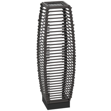 Outsunny Solar Floor Lamp, Outdoor Rattan Garden Lantern Pathway Light & Decorative Driveway Lighting With Auto On Off Led Lights For Porch, Yard, Lawn, Courtyard, Deck, Gray Gray Steel