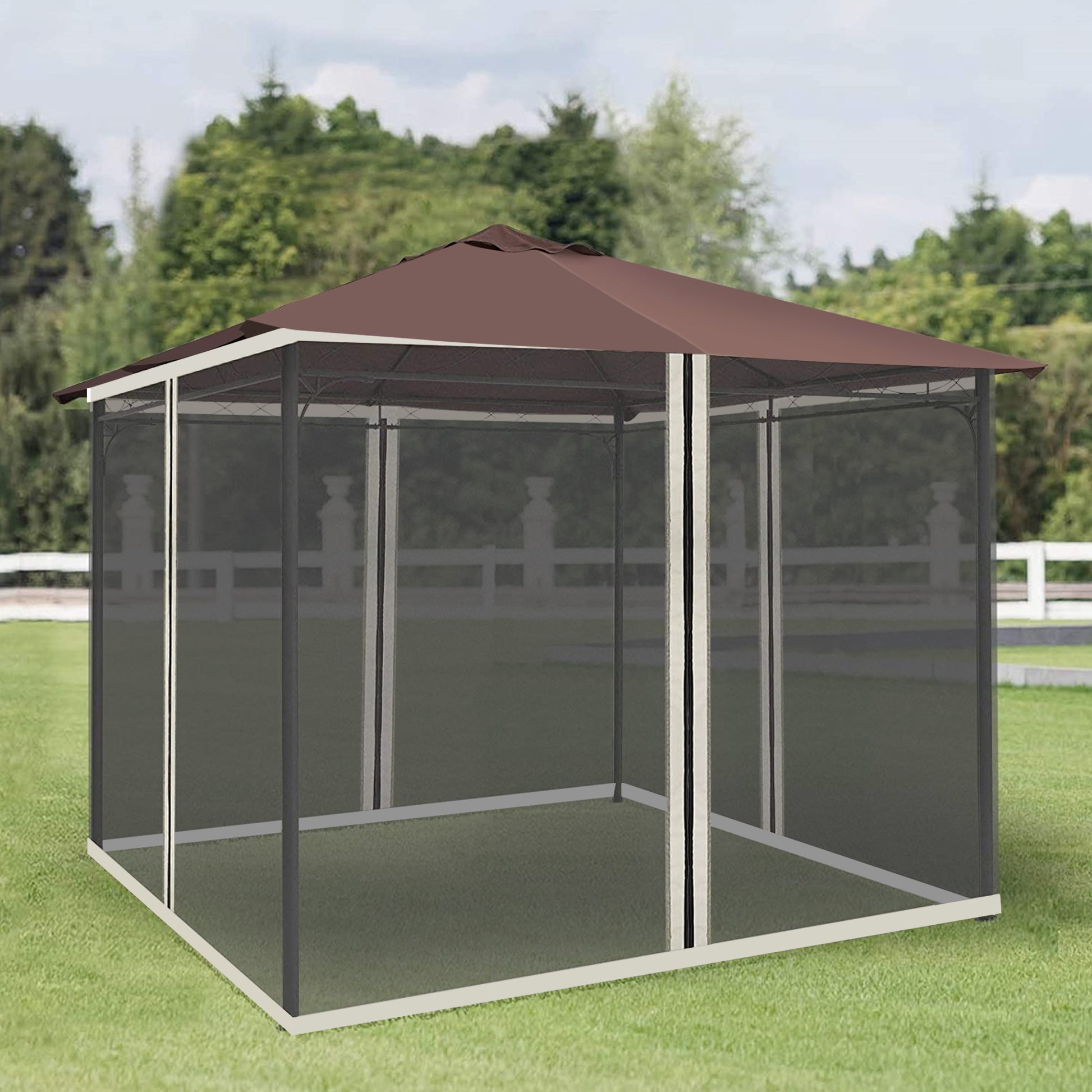 Outsunny 10' X 12' Universal Replacement Mesh Sidewall Netting For Patio Gazebos And Canopy Tents With Zippers, Sidewall Only , Beige Cream White Polyester