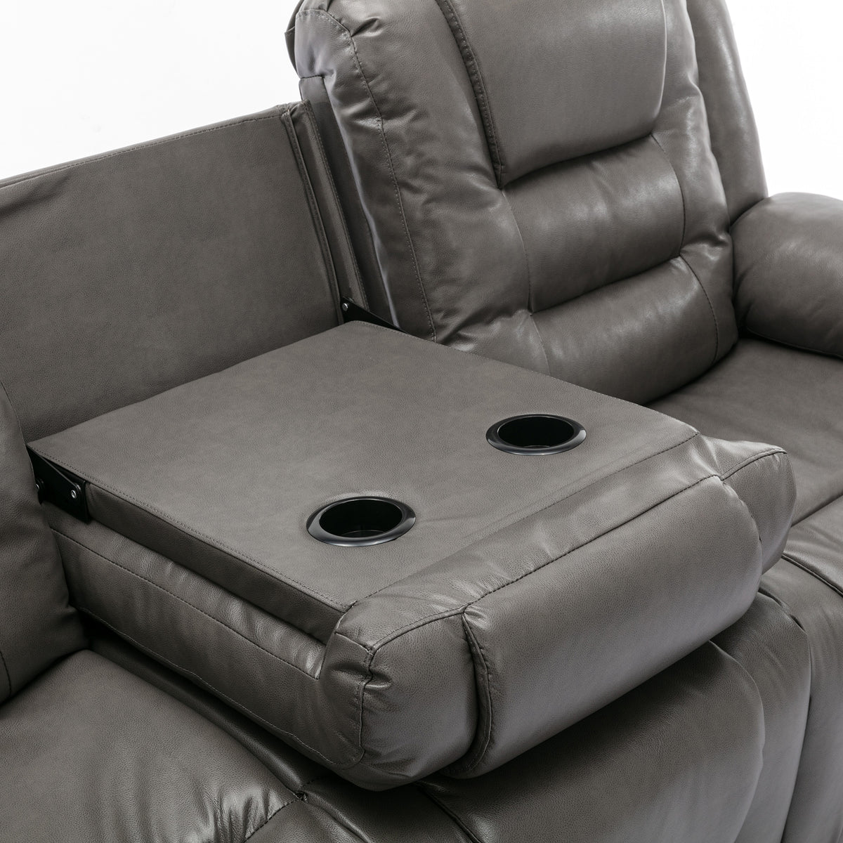 Home Theater Recliner Set Manual Recliner Chair With Wide Armrest, Two Built In Cup Holders For Living Room,Bedroom, Grey Grey Foam Pu