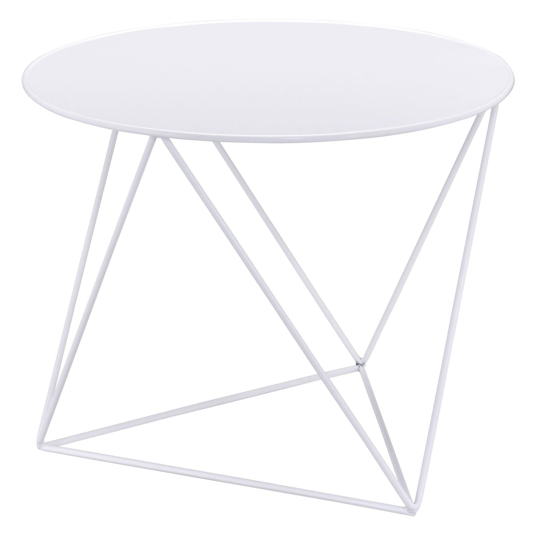 White Geometric Metal Base Accent Table White Primary Living Space Modern Round Metal Sled