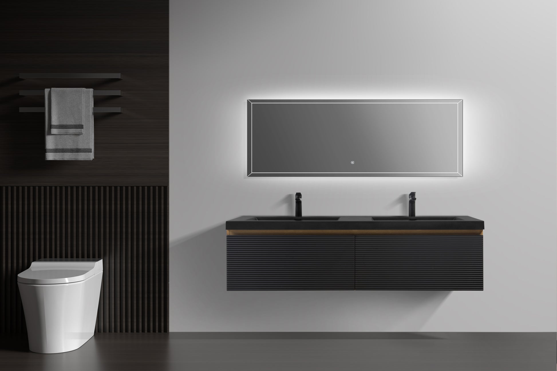 60" Floating Bathroom Vanity With Two Sinks, Modern Wall Mounted Bathroom Storage Vanity Cabinet With Countertop And Soft Close Drawers, Ink Black Cruis 60 Black Wood