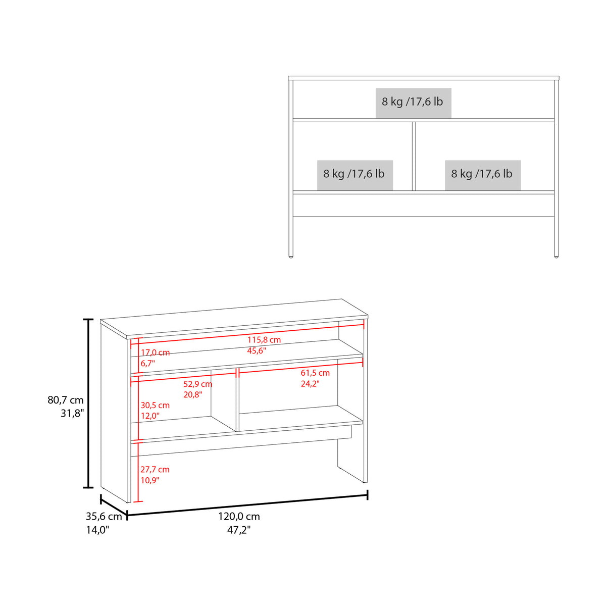 Bellagio 48.7" Wide 2 Tier Narrow Bellagio Console Table With Double Door Cabinet 2 Or Less Black Bathroom Modern Particle Board