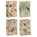 Set Of 4 Book Boxes With Birds, Flowers, And Handwriting Design, 5.5X4X2