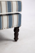 Upholstered Accent Chair, Vintage Armchair With Blue And White Striped Linen Fabric And Trim For Living Room Blue Cotton