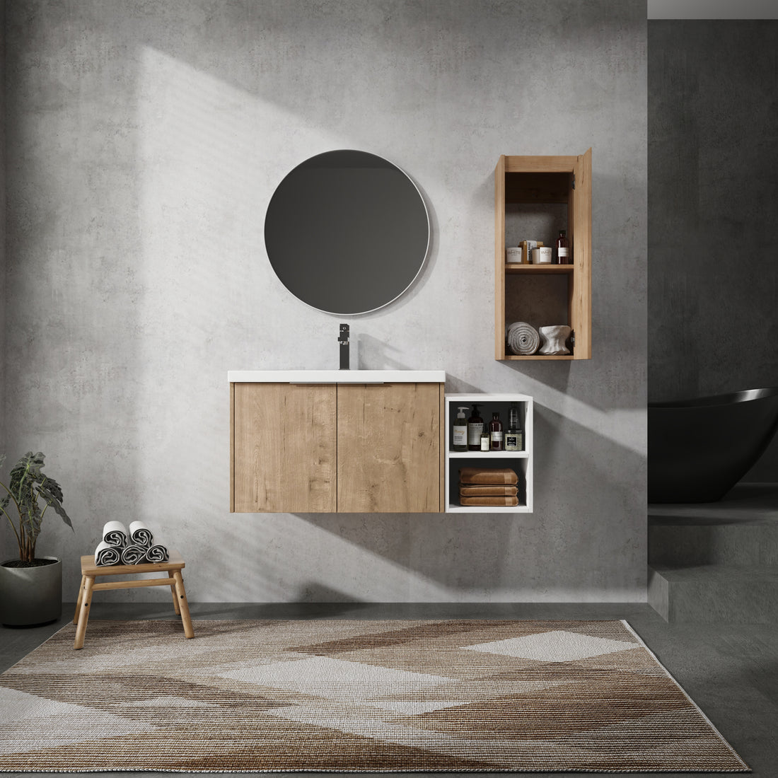 42" Wall Mounted Bathroom Vanity With Sink And Side Cabinet, Soft Close Doors,00112Imo 0630Imo 0612Gwh Combination Cabinet Kd Packing Imitative Oak Bathroom Modern Plywood Plywood