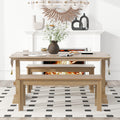 3 Piece Retro Dining Set, Rectangular Trestle Table And 2 Wooden Benches For 4 People For Dining Room And Kitchen Natural Wood Natural Wood Solid Wood Mdf