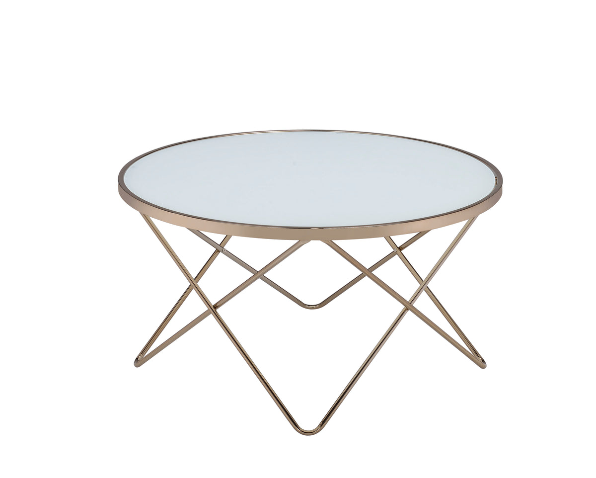 Valora Frosted Glass Top & Champagne Finish Coffee Table Champagne Glass Metal