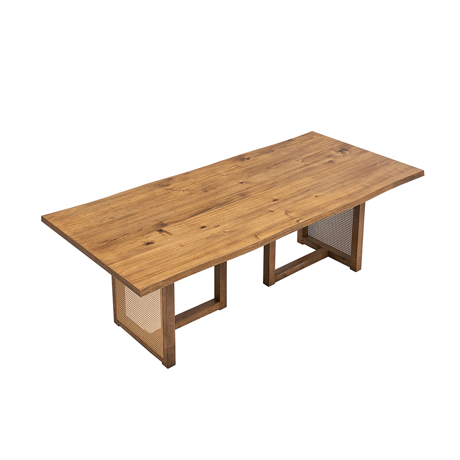 86.61 Inch Oversize Rectangular Waves Dining Table Set,7 Pcs Wooden Dining Table And Chairs,Mid Century Modern Large Kitchen Set For Living Room,Bohemian Dining Table With Rattan Weave For