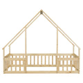 Twin Wood House Shaped Floor Bed With Fence, Guardrails ,Natural Twin Natural American Design Pine