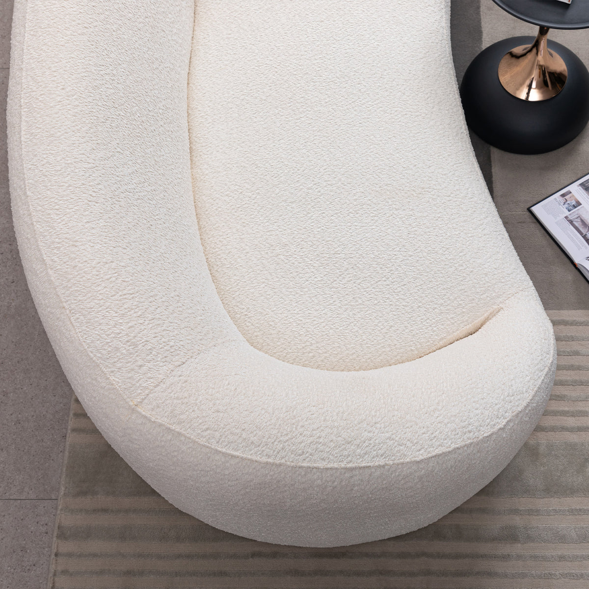 93.31" Minimalist Curved Sofa, 3 Seater, White Boucle Fleece Upholstered Sofa, Tight Curved Back Cloud Couch For Living Room Apartment Office, White White Wood Primary Living Space Medium Soft Tight