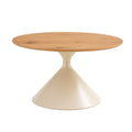 Set Of 2 Coffee Round Tables With A Wulnut Wooden Look Top And White Steel Base Milk White Primary Living Space Antique Freestanding Round Laminated Coffee & End Tables Round Metal
