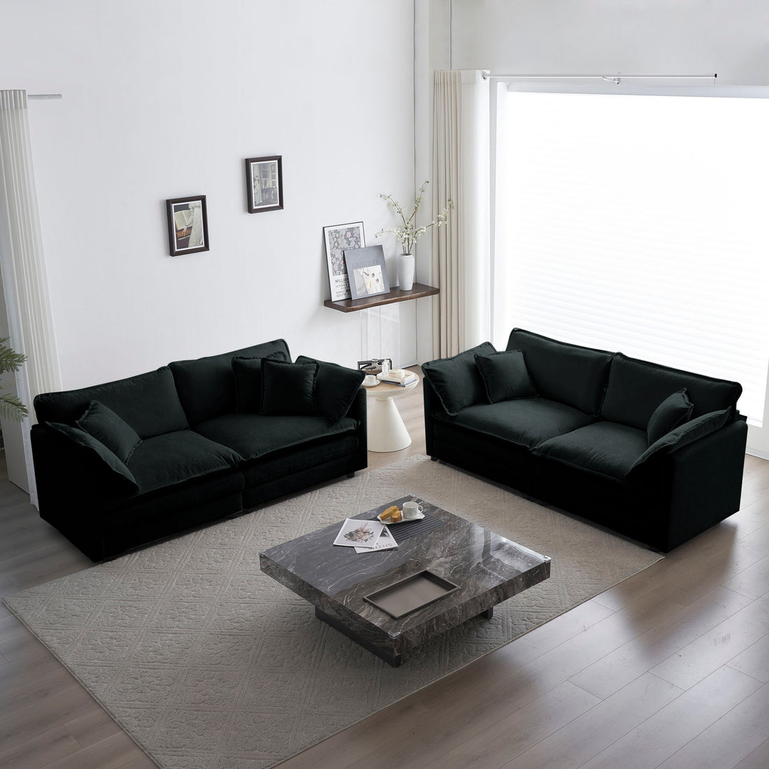 2 Piece Living Room Set2 Pieces Upholstered Loveseat And Couch For Home Office Lounge, Sofa Set Of 2, 2 Piece 2 2 Seat Couch Set For Living Room ,Black Chenille Black Chenille 4 Seat