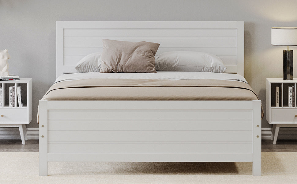 Wood Platform Bed Frame With Headboard, Mattress Foundation With Wood Slat Support, No Box Spring Needed, Queen Size, White Box Spring Not Required Queen White Wood Solid Wood Mdf