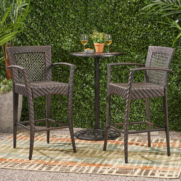 Outdoor 46" Wicker Barstool Set Of 2 , Multi Brown Finish No Brown Multi Garden & Outdoor Wicker