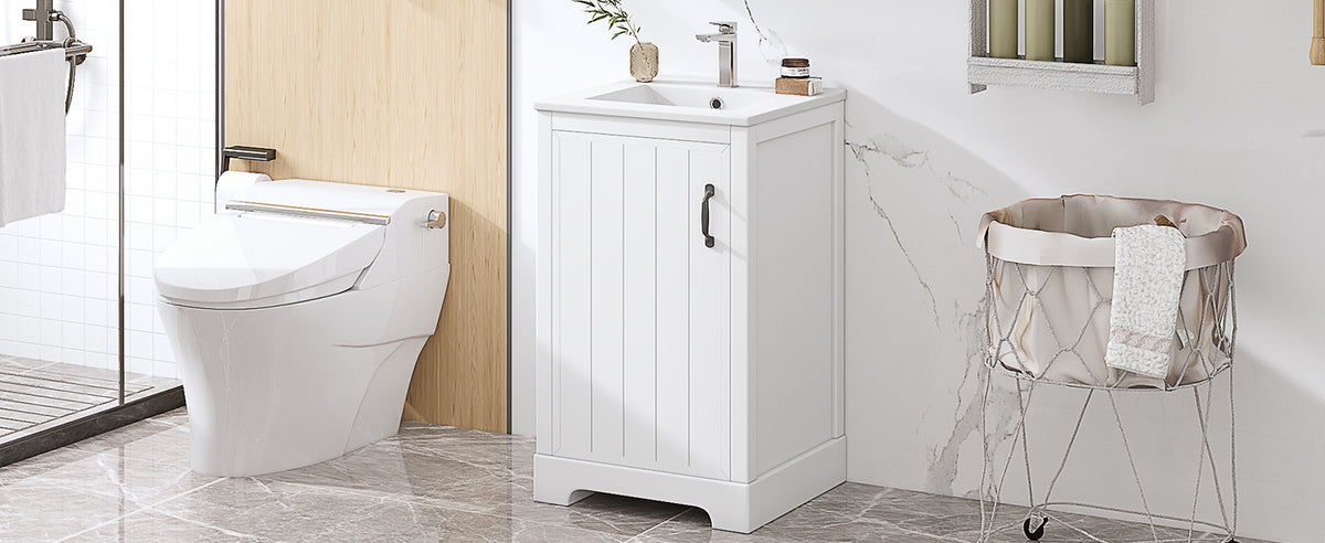 20" Bathroom Vanity With Sink, Bathroom Cabinet With Soft Closing Door, Storage Rack And Adjustable Shelve, White White Mdf