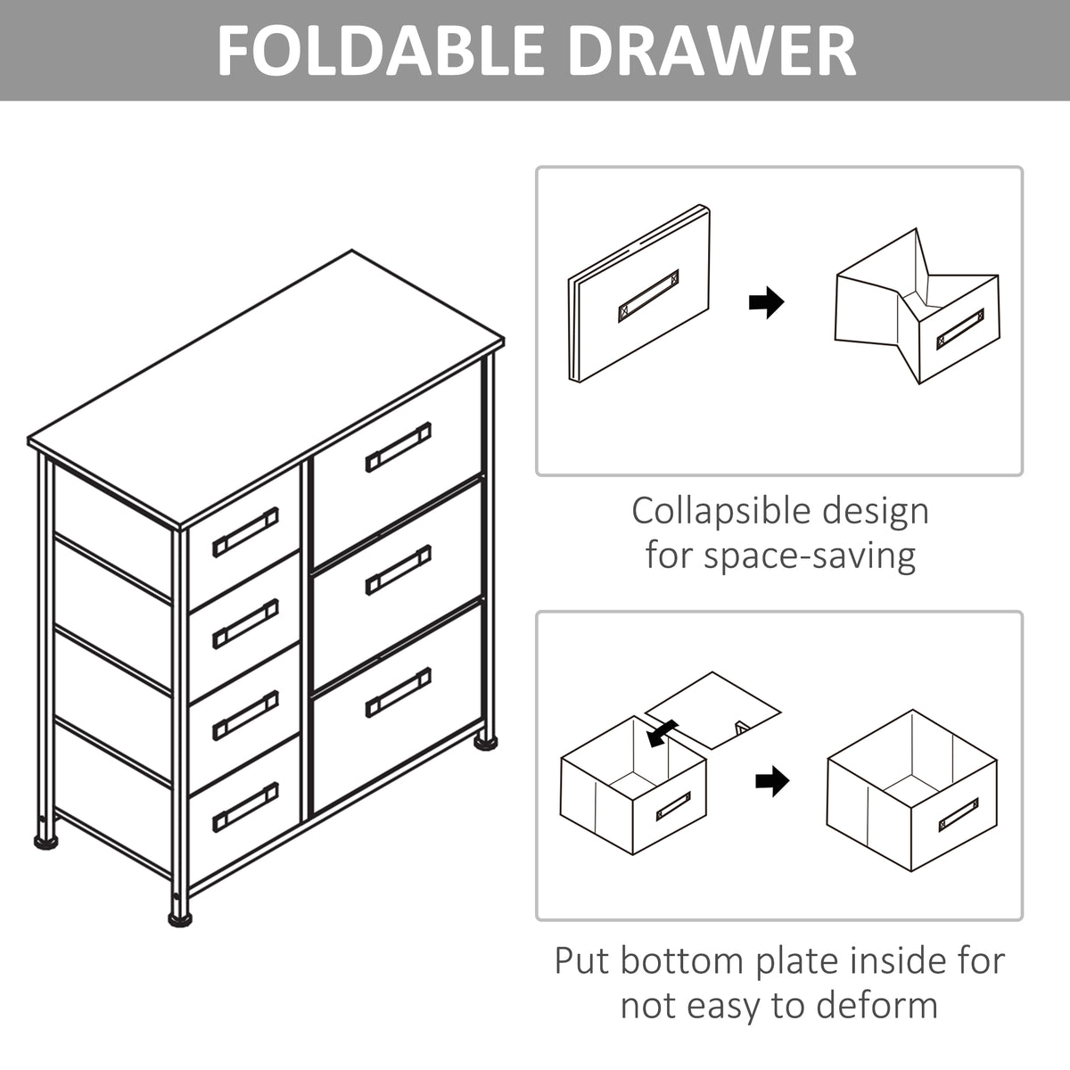 Homcom 7 Drawer Dresser Storage Tower Cabinet Organizer Unit, Easy Pull Fabric Bins With Metal Frame For Bedroom, Closets, Light Gray Light Gray Metal