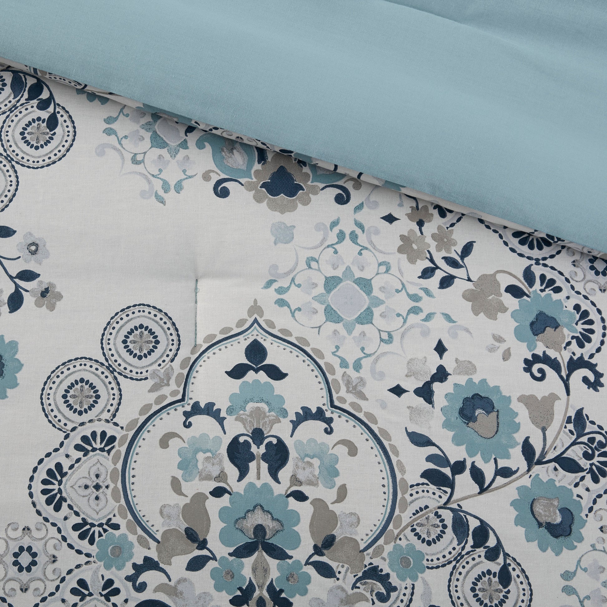 3 Piece Floral Printed Cotton Comforter Set Blue King Cal King King Blue Cotton