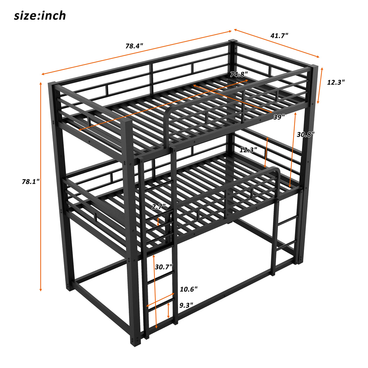 Metal Twin Size Triple Bunk Bed, Black Old Sku: Sm000230Aab 1 Box Spring Not Required Twin Black Metal Bedroom Metal