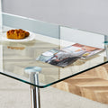 Table And Chair Set.Modern Rectangular Glass Dining Table With A Tempered Glass Tabletop And Silver Metal Legs, Paired With Multiple Chairs Designed With Pu Cushions And Silver Metal Legs. Silver White Seats 6 Tempered Glass