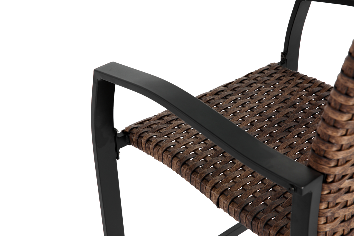 3 Pieces Outdoor Bar Stools Set,Rattan Bar Chairs,With Glass Table Top, Wicker Bar Stools For Backyard, Garden, Pool, Balcony And Deck, Brown Brown Steel