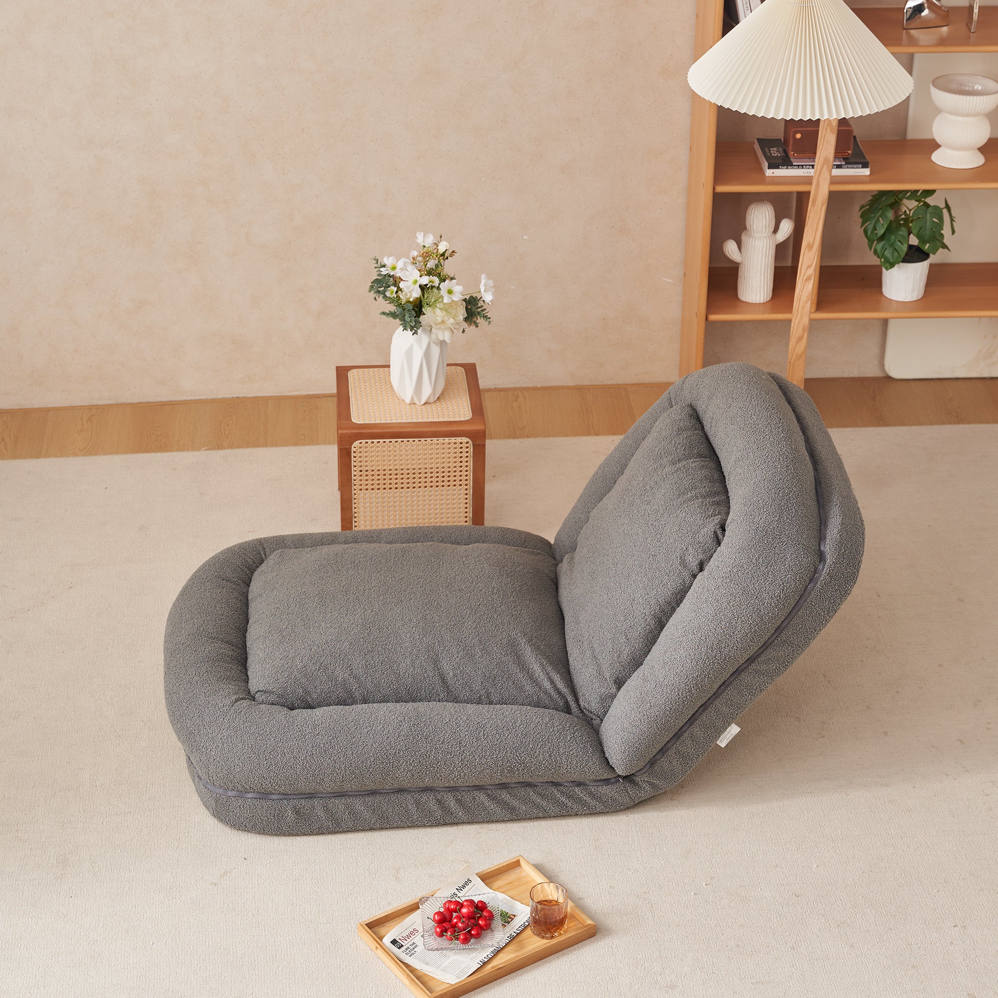Triple Fold Down Sofa Bed,Gy Grey Metal Cotton Metal