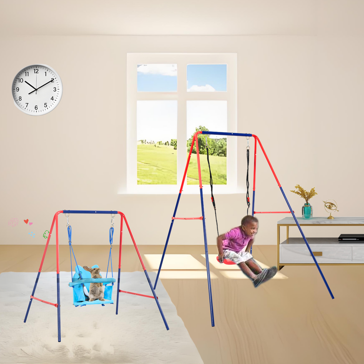 Xns067B Green And Blue Interesting 2 In 1 Baby Swing Mental Plastic Safe Swing Set 110Lbs For Outdoor Playground For Age 3 Blue Red Steel