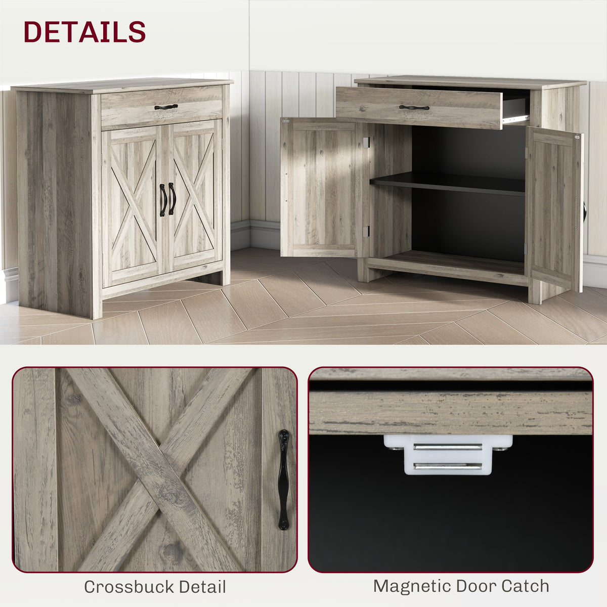 Homcom Farmhouse Sideboard Buffet Cabinet, Barn Door Coffee Bar Cabinet With Drawer And Adjustable Shelf, Kitchen Cabinet For Living Room, Entryway, Gray Wash Gray Wash Mdf
