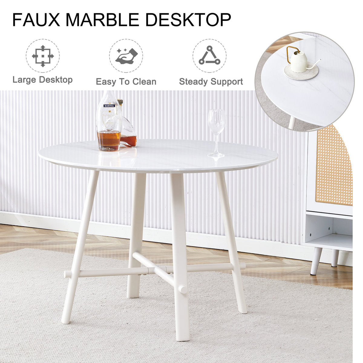 Table And Chair Set, Mdf Desktop, White Metal Table Legs, Stable And Beautiful, Suitable For Most Styles Of Home. Modern Simple Dining Table, Comfortable Seating. White Seats 4 Mdf