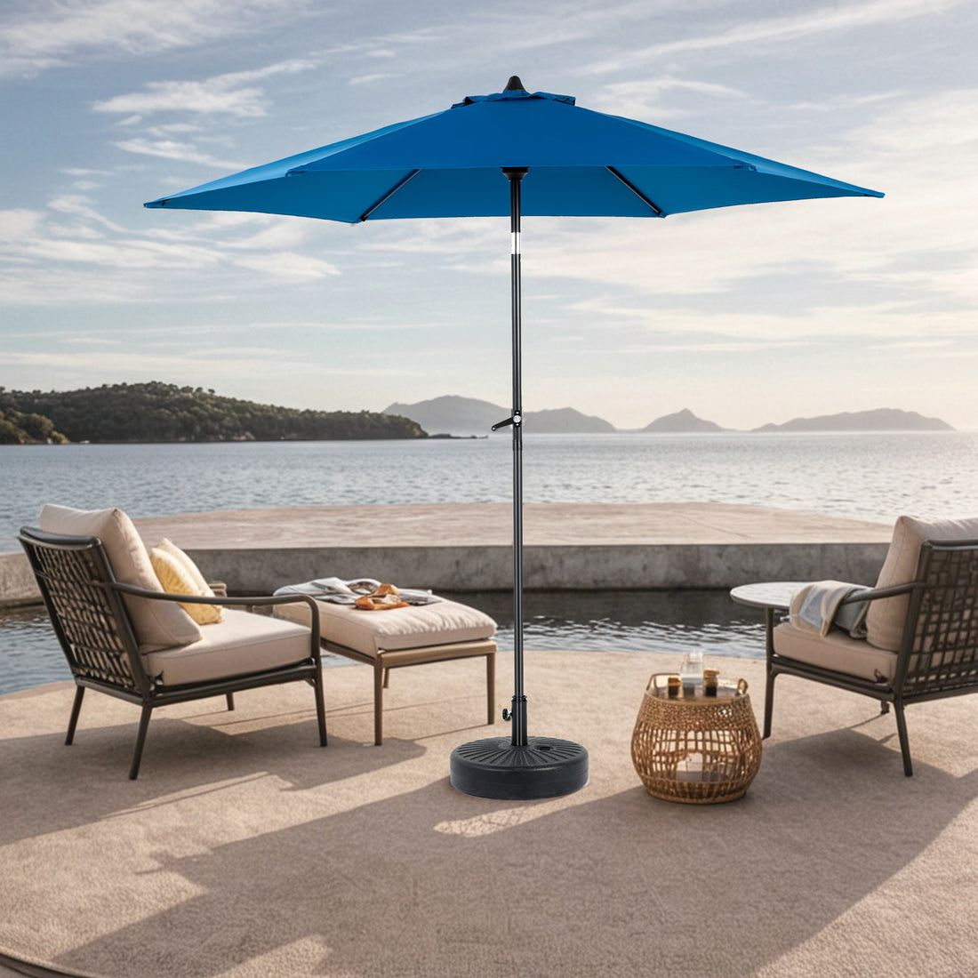 9Ft Outdoor Patio Umbrella Outdoor Table Umbrella With Push Button Tilt And Crank, Market Umbrella 6 Sturdy Ribsdeck, Backyard, Pool Base Not Included Dark Blue Dark Blue Garden & Outdoor Steel