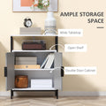 Homcom Storage Cabinet With Open Shelf And Double Door Cupboard, Accent Cabinet With Herringbone Panel And Steel Frame, Gray Grey Mdf