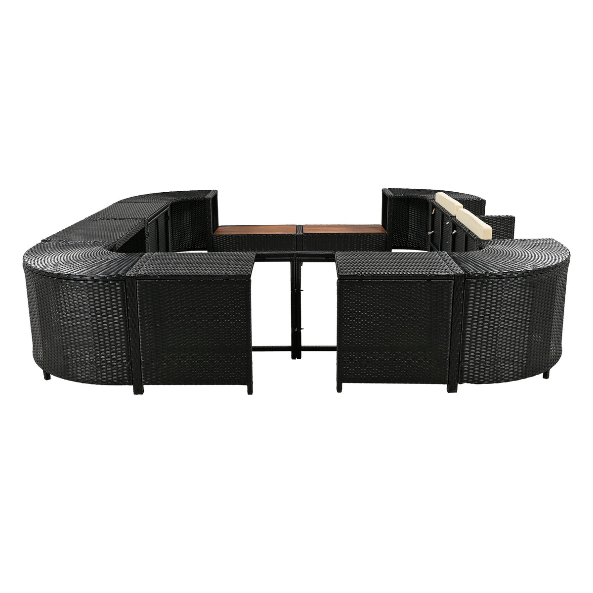 Spa Surround Spa Frame Quadrilateral Outdoor Rattan Sectional Sofa Set With Mini Sofa,Wooden Seats And Storage Spaces, Beige Yes Beige Water Resistant Frame Water Resistant Cushion Garden & Outdoor Sectional Seating Groups Foam Rattan Waterproof Fabric