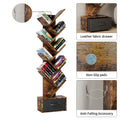 9 Tier Tree Bookshelf With Drawer Bookcase, Modern Book Storage, Free Standing Tree Bookcase, Utility Organizer Shelves For Home Office, Living Room, Bedroom, Rustic Brown Deep Rustic Brown Metal
