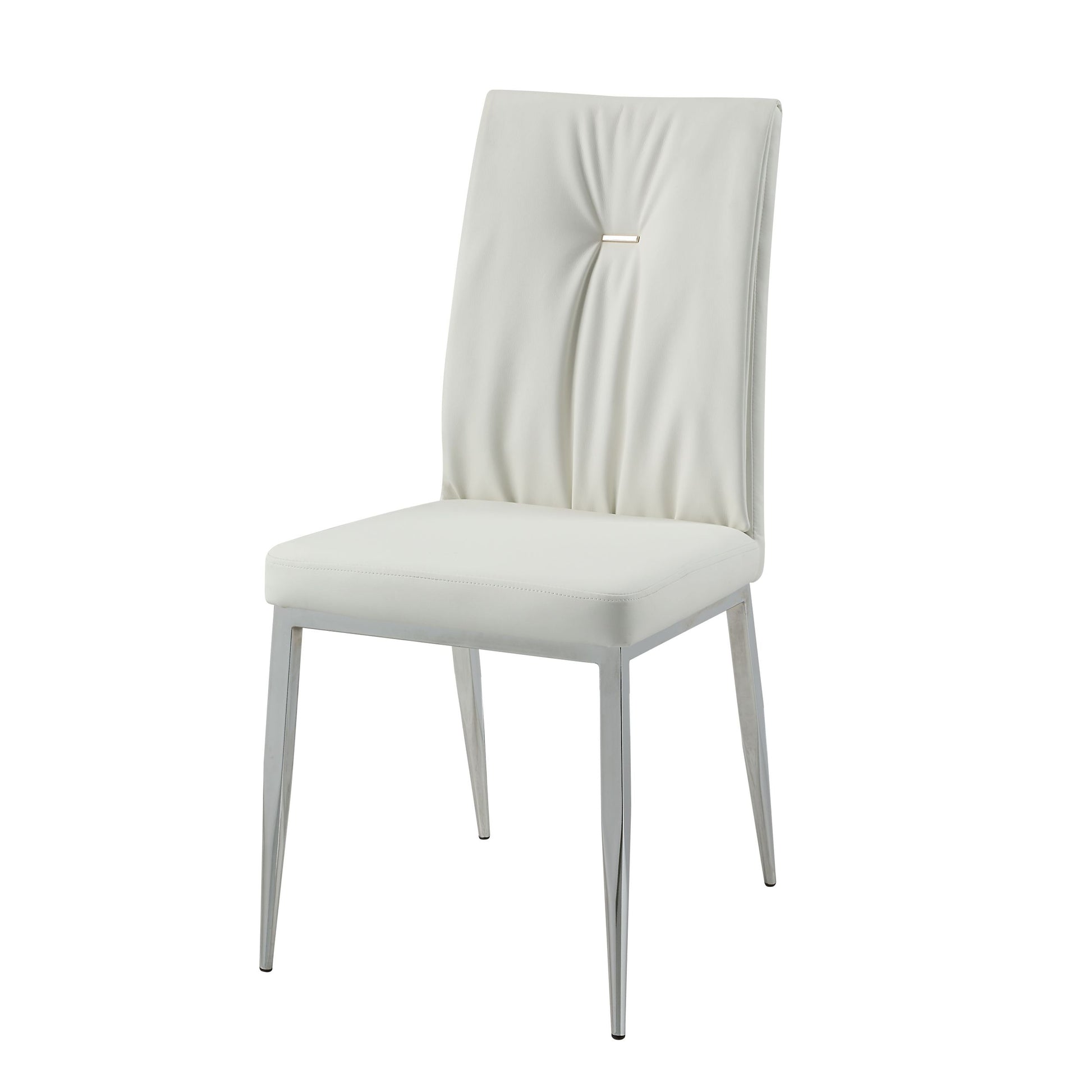 Beige And Chrome Side Chair With Metal Leg Set Of 2 Solid Beige Dining Room Side Chair Solid Back Set Of 2 Faux Leather